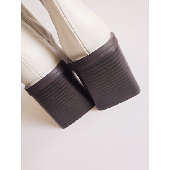 ASOS DESIGN Reverse Mid Heeled White Ivory Platform 80s 70s Sock Boots Shoes 8 - Picture 9 of 12